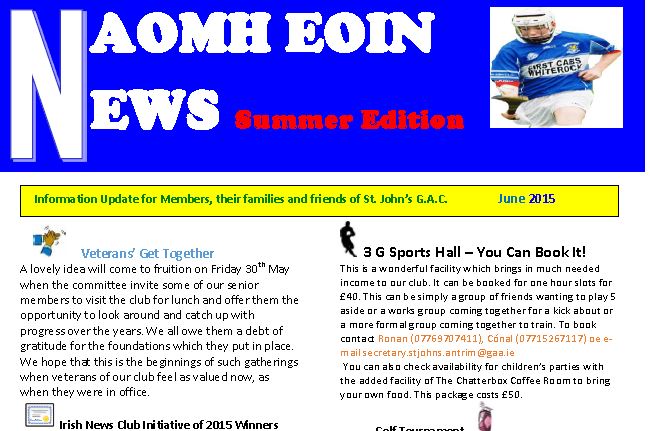 Naomh Eoin News – Summer edition now available