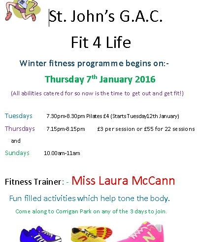 FIT FOR LIFE WINTER PROGRAMME  BEGINS THURS 7TH JAN 2016