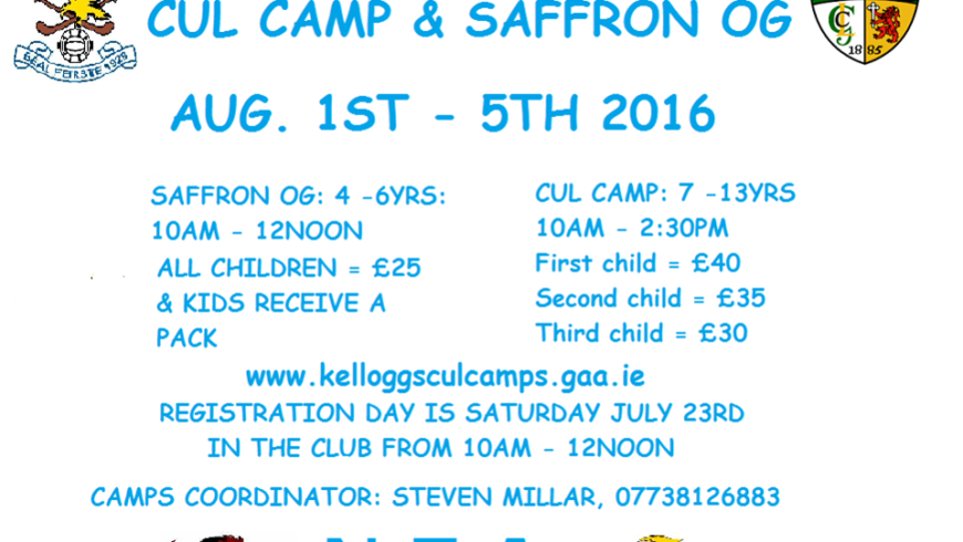Additional Cul Camp registration Day  – Sat 30th July